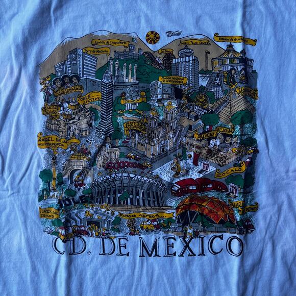 VINTAGE CD DE MEXICO NOVELTY SHIRT TOURISM ART TEE WHITE GRAPHIC LARGE 90S - Picture 2 of 6